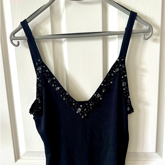YUKA TANK S Black Jeweled V Neck Adj Straps NWOT - Picture 3 of 11